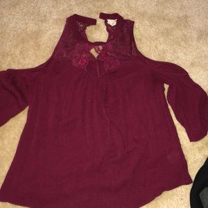 Burgundy peep shoulder top